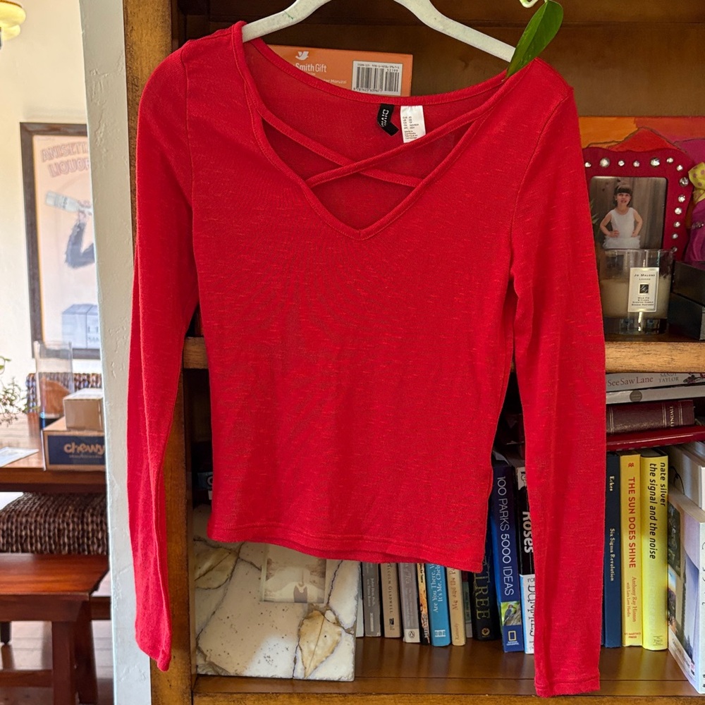 H&M Red Crisscross Long Sleeve Top
